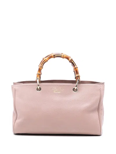 Pre-owned Gucci 2016-2026 Medium Calfskin Bamboo Shopper Satchel In Pink
