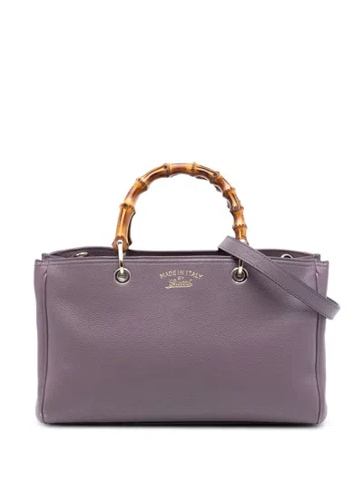 Pre-owned Gucci 2016-2026 Medium Calfskin Bamboo Shopper Satchel In Purple