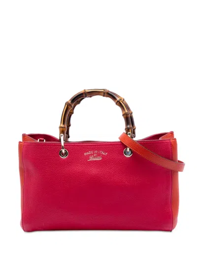 Pre-owned Gucci 2016-2026 Medium Calfskin Bamboo Shopper Satchel In Red