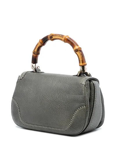 Pre-owned Gucci 2016-2026 Medium Calfskin New Bamboo Top Handle Bag Satchel In Gray