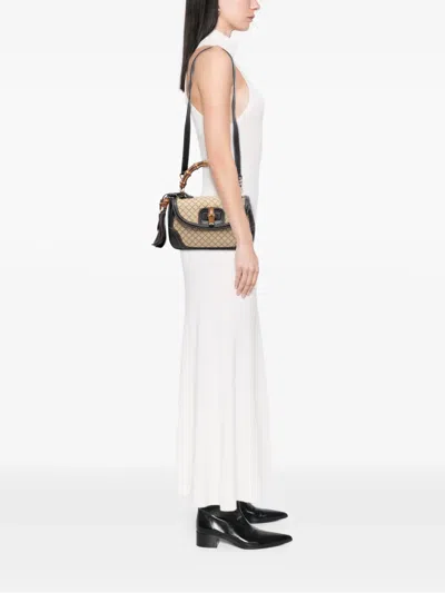 Pre-owned Gucci 2016-2026 Medium Diamante Canvas New Bamboo Satchel In Brown