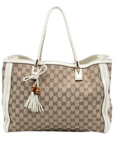 Pre-owned Gucci 2016-2026 Medium Gg Canvas Bella Tote Bag In Brown