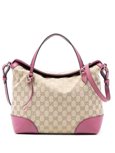 Pre-owned Gucci 2016-2026 Medium Gg Canvas Bree Satchel In Brown