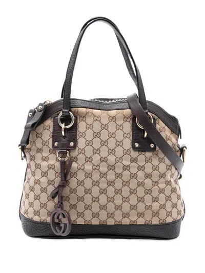 Pre-owned Gucci 2016-2026 Medium Gg Canvas Charm Dome Satchel In Brown