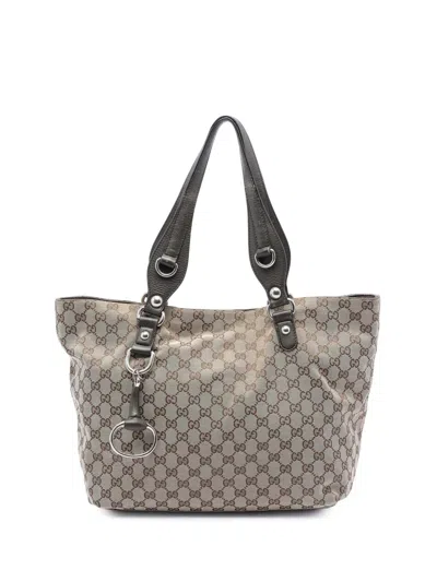 Pre-owned Gucci 2016-2026 Medium Gg Canvas Icon Bit Tote Bag In Brown