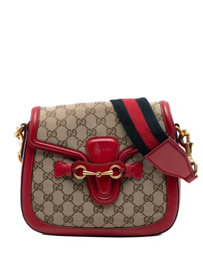 Pre-owned Gucci 2016-2026 Medium Gg Canvas Lady Web Crossbody Bag In Brown