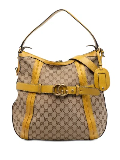 Pre-owned Gucci 2016-2026 Medium Gg Canvas Running Satchel In Brown