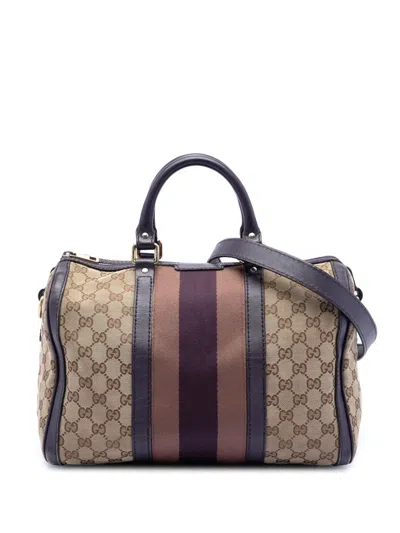 Pre-owned Gucci 2016-2026 Medium Gg Canvas Web Joy Boston Bag Satchel In Purple