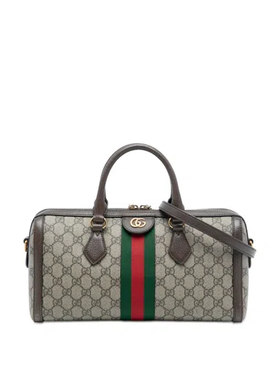 Pre-owned Gucci 2016-2026 Medium Gg Supreme Ophidia Top Handle Bag Satchel In Brown