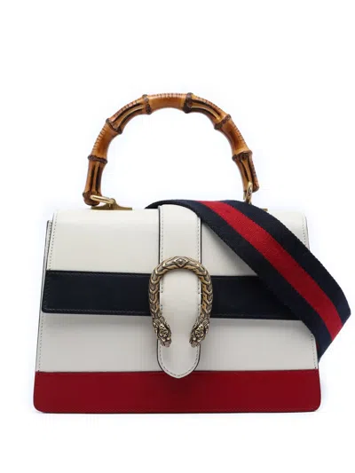 Pre-owned Gucci 2016-2026 Medium Leather Bamboo Dionysus Web Satchel In White
