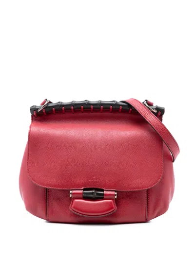 Pre-owned Gucci 2016-2026 Medium Leather Bamboo Nouveau Fringe Crossbody Bag In Red