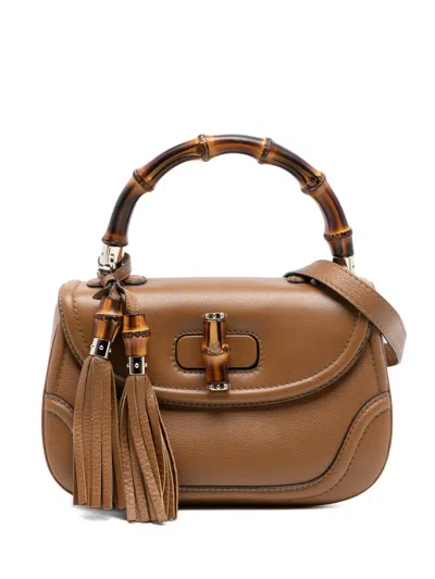 Pre-owned Gucci 2016-2026 Medium Leather New Bamboo Satchel In Brown