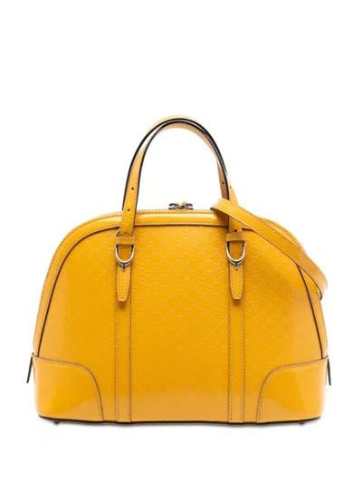 Pre-owned Gucci 2016-2026 Medium Microssima Patent Nice Dome Satchel In Yellow