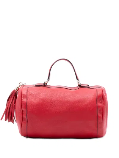 Pre-owned Gucci 2016-2026 Medium Pebbled Calfskin Soho Boston Bag Satchel In Red