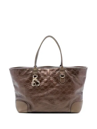 Pre-owned Gucci 2016-2026 Metallic Ssima Heart Bit Tote Bag In Brown