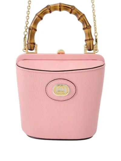 Pre-owned Gucci 2016-2026 Mini Dollar Calfskin Bamboo Marina Bucket Bag Satchel In Pink