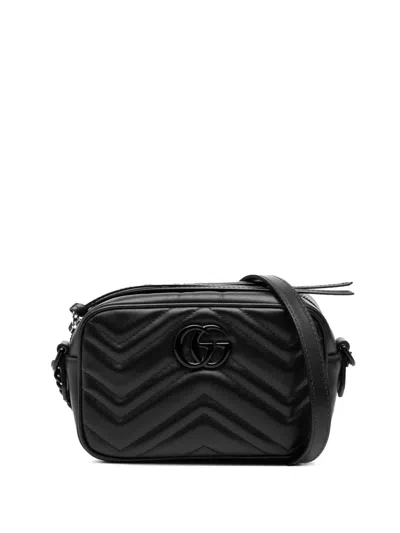 Pre-owned Gucci 2016-2026 Mini Gg Marmont Matelasse Leather Monochrome Crossbody Bag In Black