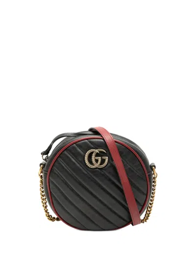 Pre-owned Gucci 2016-2026 Mini Gg Marmont Matelasse Leather Torchon Round Crossbody Bag In Black