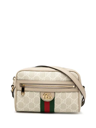 Pre-owned Gucci 2016-2026 Mini Gg Supreme Web Ophidia Crossbody Bag In Brown