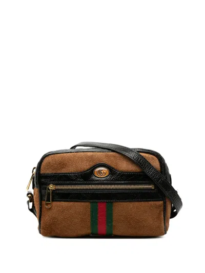 Pre-owned Gucci 2016-2026 Mini Suede Ophidia Crossbody Bag In Brown