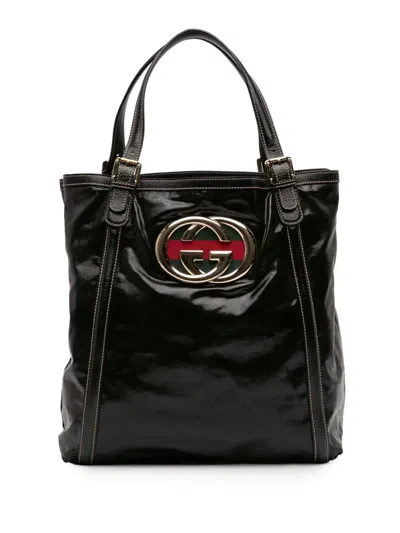 Pre-owned Gucci 2016-2026 Patent Dialux Britt Web Tote Bag In Black