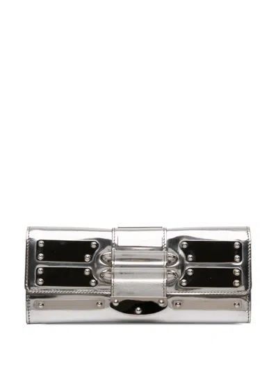 Pre-owned Gucci 2016-2026 Patent Leather Mirror Clutch Bag In Silver