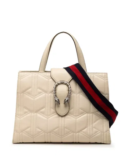 Pre-owned Gucci 2016-2026 Quilted Leather Dionysus Web Satchel In White