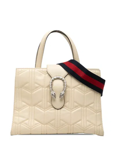 Pre-owned Gucci 2016-2026 Quilted Leather Dionysus Web Satchel In White