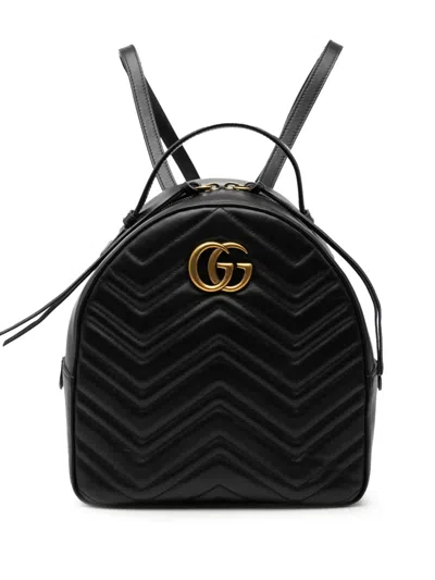 Pre-owned Gucci 2016-2026 Small Gg Marmont Matelasse Leather Backpack In Black