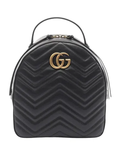 Pre-owned Gucci 2016-2026 Small Gg Marmont Matelasse Leather Backpack In Black