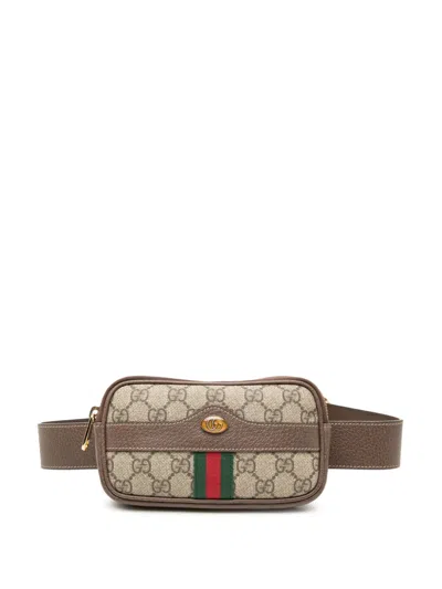 Pre-owned Gucci 2016-2026 Small Gg Supreme Web Ophidia Belt Bag In Brown