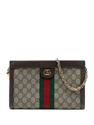 Pre-owned Gucci 2016-2026 Small Gg Supreme Web Ophidia Chain Crossbody Bag In Brown