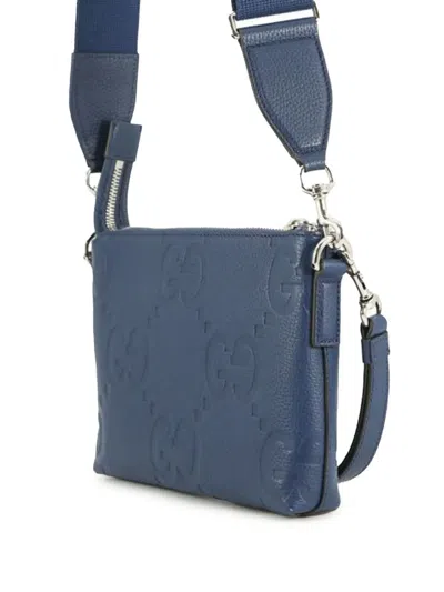 Pre-owned Gucci 2016-2026 Small Jumbo Gg Embossed Messenger Bag Crossbody Bag In Blue