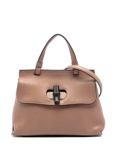 Pre-owned Gucci 2016-2026 Small Leather Bamboo Daily Satchel In Brown