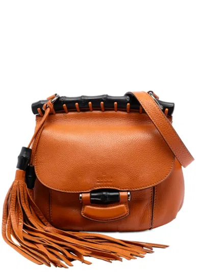 Pre-owned Gucci 2016-2026 Small Leather Bamboo Nouveau Fringe Crossbody Bag In Orange