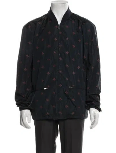 Pre-owned Gucci 2016 Bee Accent Bomber Jacket In Blue