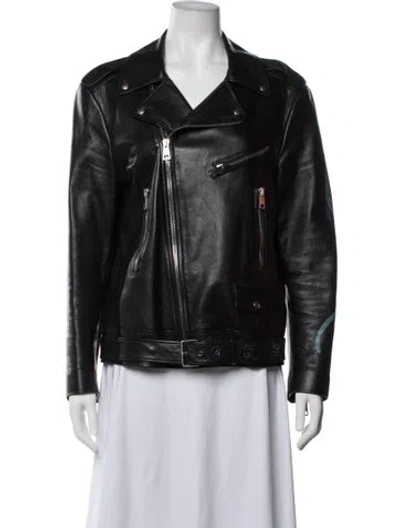 Pre-owned Gucci 2016 Calf Leather Biker Jacket In Black
