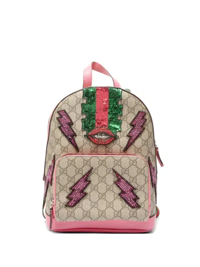 Pre-owned Gucci 2016 Gg Supreme Beaded Backpack In Neutral