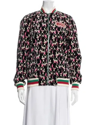 Pre-owned Gucci 2016 Graphic Print Bomber Jacket In Black/pink