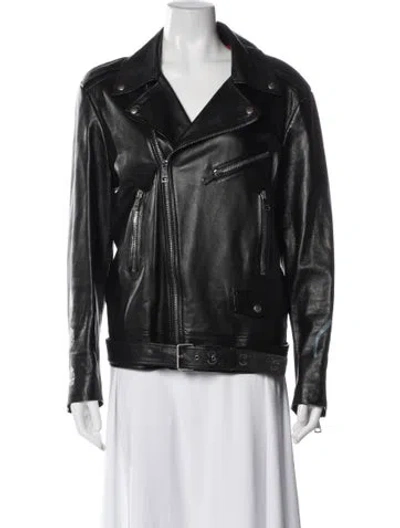 Pre-owned Gucci 2016 Leather Biker Jacket In Black