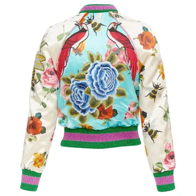 Pre-owned Gucci 2016 Michele Runway Silk Butterfly Bee Embroidery Bomber Kacket It36 Xxs In Gray