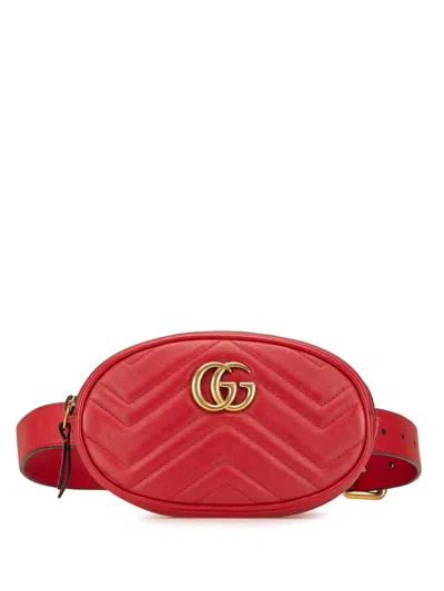 Pre-owned Gucci 2016-present Gg Marmont Matelasse Leather Belt Bag In Red