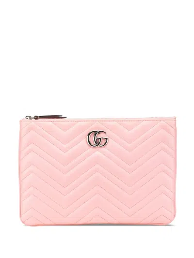 Pre-owned Gucci 2016-present Gg Marmont Matelasse Leather Clutch Bag In Pink