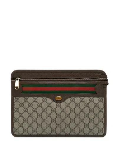 Pre-owned Gucci 2016-present Gg Supreme Web Ophidia Clutch Bag In Brown