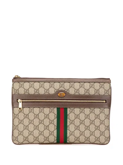 Pre-owned Gucci 2016-present Large Gg Supreme Ophidia Web Clutch Bag