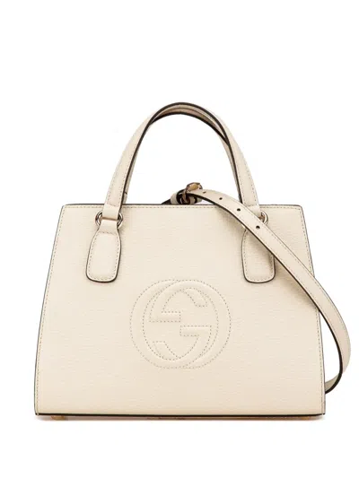 Pre-owned Gucci 2016-present Medium Dollar Calf Soho Satchel In White