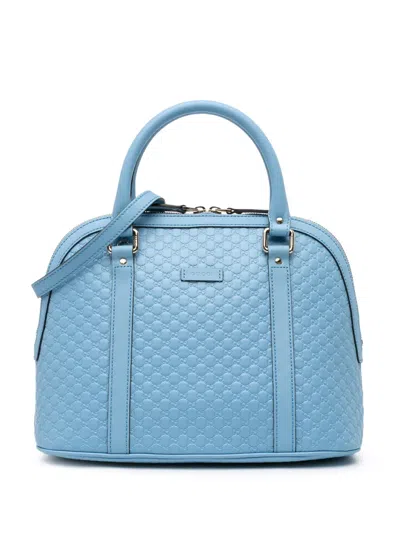 Pre-owned Gucci 2016-present Medium Microssima Dome Satchel In Blue