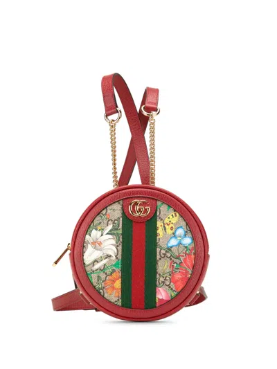Pre-owned Gucci 2016-present Mini Gg Supreme Flora Round Ophidia Backpack