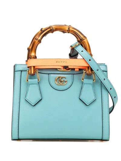 Pre-owned Gucci 2016-present Mini Leather Bamboo Diana Satchel In Blue
