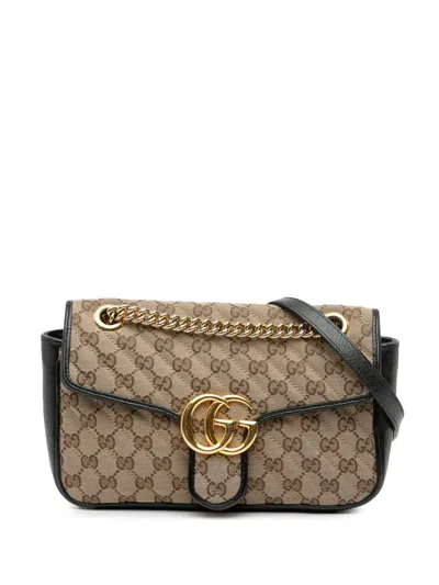 Pre-owned Gucci 2016-present Small Gg Canvas Marmont Matelasse Flap Crossbody Bag In Brown